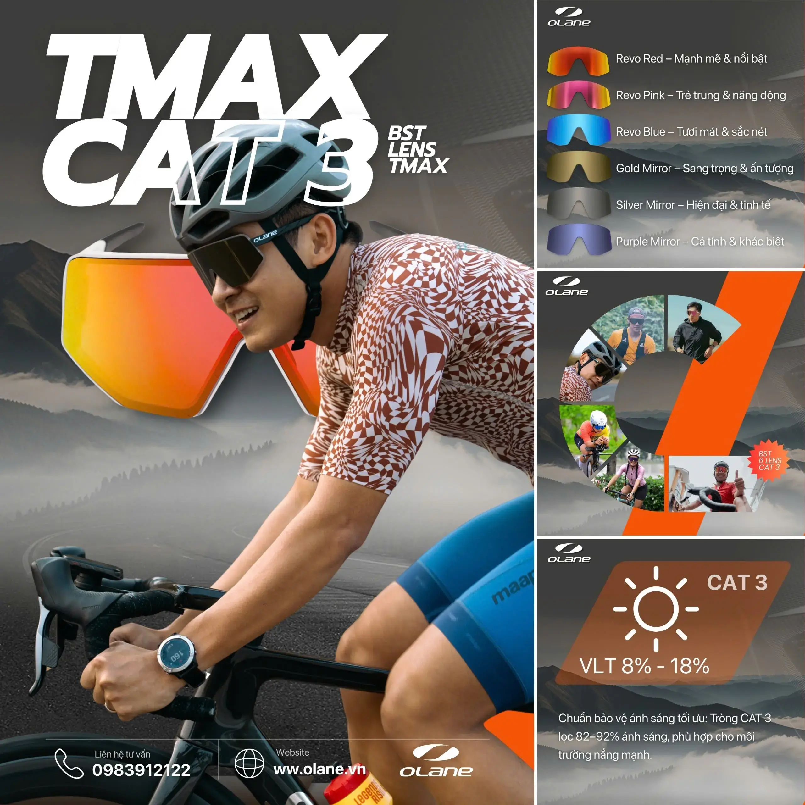 Tròng Kính Thay Thế Tmax Polycarbonate CAT 3 OLANE (Extra Lens) 22 cac-mau-trong-kinh-thay-the-tmax-cat-3
