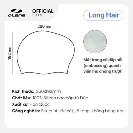 Nón bơi tóc dài Silicon Olane Long Hair – dành riêng cho người có tóc dài, tóc dày - Ảnh 6