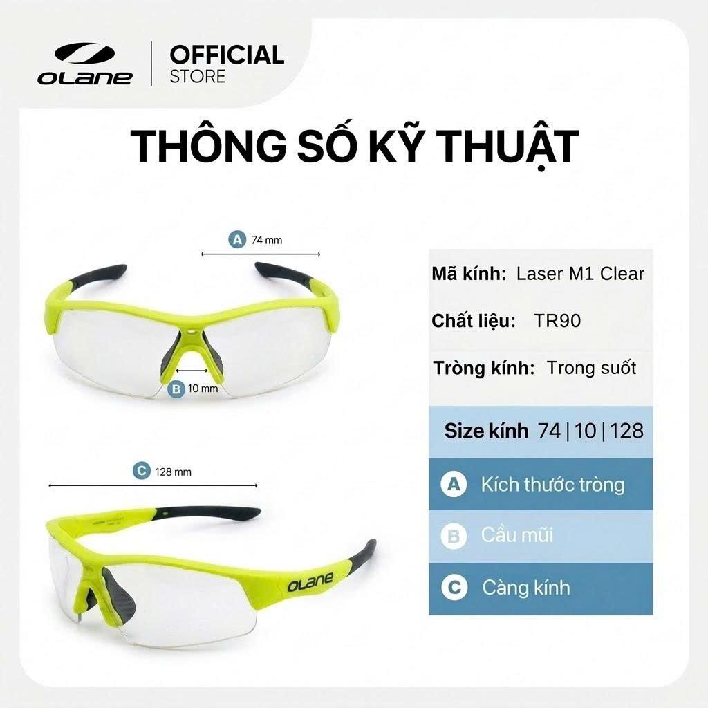 Thông số kỹ thuật kính thể thao trong suốt Olane M1